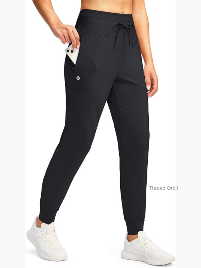 High Waisted Joggers With Zipper Pockets Tapered Leg Workout Pants